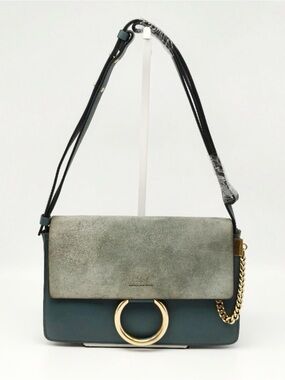 Chloé Faye Small Crossbody Bag Green Leather Suede Gold Ring